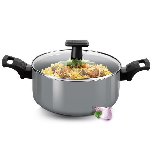 Buy Milton Pro Cook Blackpearl Biryani Pot With Glass Lid, 22 cm, 3.5 Litres, Grey | Food Grade | Induction | Dishwasher | Flame | Hot Plate Safe on EMI