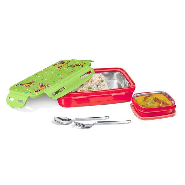 Buy Milton Steely Deluxe Mini Inner Steel Kids Tiffin Box, 400 ml, Red | School Lunch Box | Leak Proof on EMI