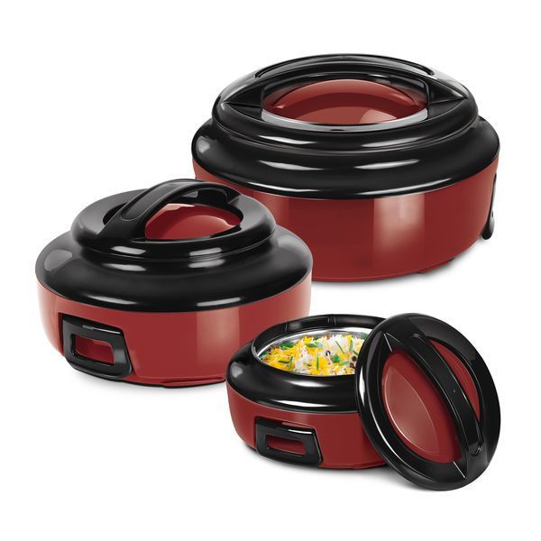 Buy Milton Ernesto Inner Stainless Steel Jr. Casserole Set of 3 (420 ml, 850 ml, 1.43 Litres), Red | Easy to Carry | Serving | Stackable on EMI