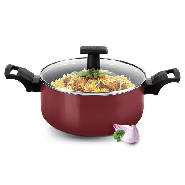 Buy Milton Pro Cook Granito Induction Biryani Pot With Glass Lid, 22 cm, 3.5 Litres, Burgundy | Food Grade | Dishwasher | Flame | Hot Plate Safe on EMI