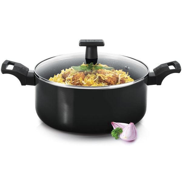Buy Milton Pro Cook Granito Induction Biryani Pot With Glass Lid, 28 cm, 7.45 Litres, Black | Food Grade | Dishwasher | Flame | Hot Plate Safe on EMI