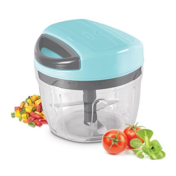 Buy Milton Xpress Safe Chopper Small, 465 ml, Sky Blue | Storage Lid | Anti - Skid Bottom Grip | Easy to Clean | Stainless Steel Blade with Safety Cover | Scrapper | Vegetable | Onion | Chilly | Garlic on EMI