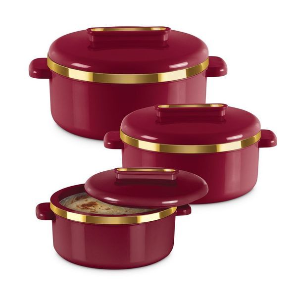 Buy Milton Curve Inner Stainless Steel Casserole Set of 3 (450 ml, 840 ml, 1300 ml), Maroon | BPA Free | Food Grade | Easy to Carry | Easy to Store | Chapati | Roti | Curd Maker on EMI