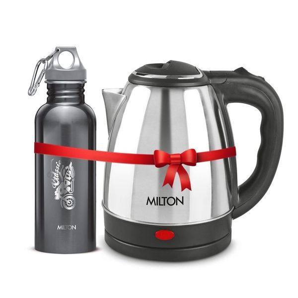 Buy Milton Combo Set Go Electro 1.5 Ltrs Electric Kettle and Alive 750 ml Black, Stainless Steel Water Bottle on EMI