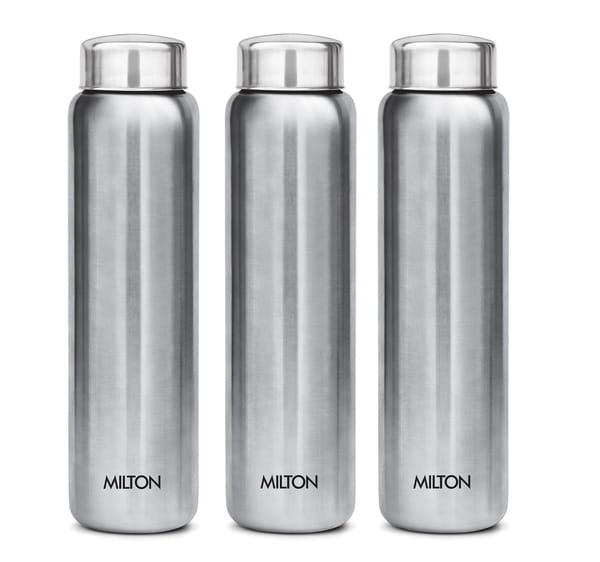 Buy Milton Aqua 1000 Stainless Steel Water Bottle, Set of 3, 950 ml Each, Silver | Leak Proof | Office Bottle | Gym Bottle | Home | Kitchen | Hiking | Treking Bottle | Travel Bottle on EMI