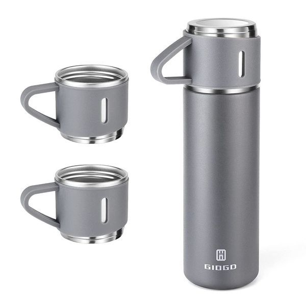 Buy ALQO Double Wall Stainless Steel Thermo 500ml Vacuum Insulated Bottle Water Flask Set with Two Cups Hot & Cold ( Gray  Color ) on EMI