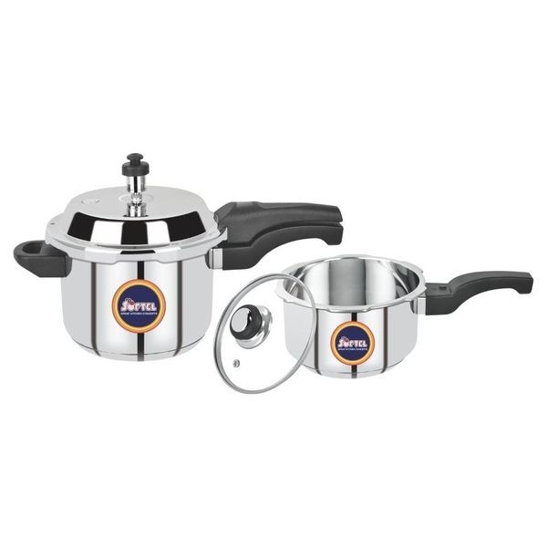 Buy Softel Stainless Steel 2 + 3 Litre Combo Cooker with Stainless Steel Lid & Glass Lid | Induction Bottom | Silver on EMI