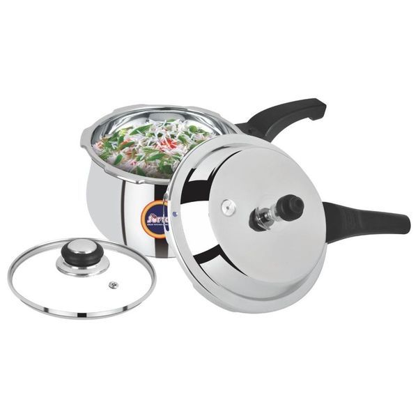 Buy Softel Stainless Steel Handi 3 Litre Pressure Cooker with Glass Lid | Induction Bottom | Silver on EMI