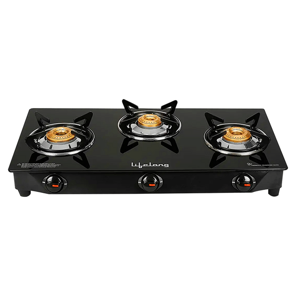 Buy Lifelong 3 Burner Gas Stove Top for Kitchen - Manual Ignition Cooktop Modern Glass Stove for Modular Kitchen, ISI Certified & Compatible with LPG - 1 Year Manufacturer's (Black, LLGS18) on EMI