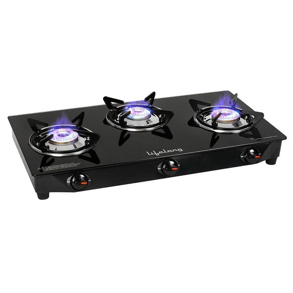 Buy Lifelong 3 Burner Toughened Glass Gas Stove (Shatter-Proof, LLGS18, Black) on EMI