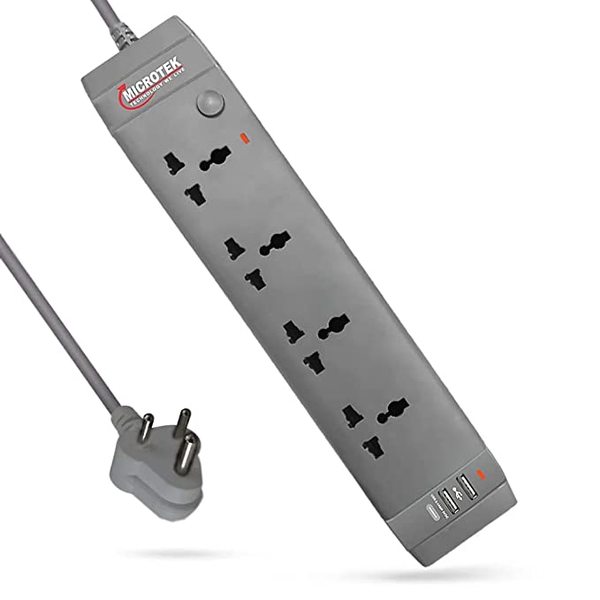 Buy Microtek High Grade Grey Edition Spike Guard, 4 Socket, 1 Switch + Usb & Type 'C' Charger With Four Switch (2 Meter) on EMI