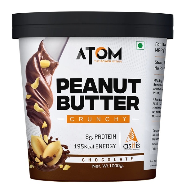 Buy AS-IT-IS ATOM Chocolate Peanut Butter Crunchy 1Kg | Gluten Free | Cholesterol Free on EMI