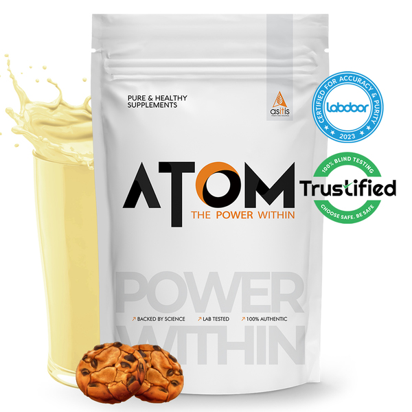 Buy AS-IT-IS ATOM Whey Protein 1kg | 27g protein | Isolate & Concentrate | Cookies and Cream | USA Labdoor Certified | With Digestive Enzymes for better absorption on EMI