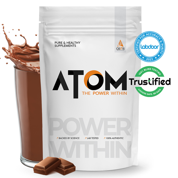 Buy AS-IT-IS ATOM Whey Protein 1kg | 27g protein | Isolate & Concentrate | Double Rich Chocolate | USA Labdoor Certified | With Digestive Enzymes for better absorption on EMI