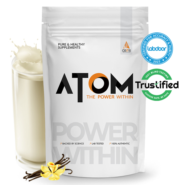 Buy AS-IT-IS ATOM Whey Protein 1kg | 27g protein | Isolate & Concentrate | French Vanilla | USA Labdoor Certified | With Digestive Enzymes for better absorption on EMI