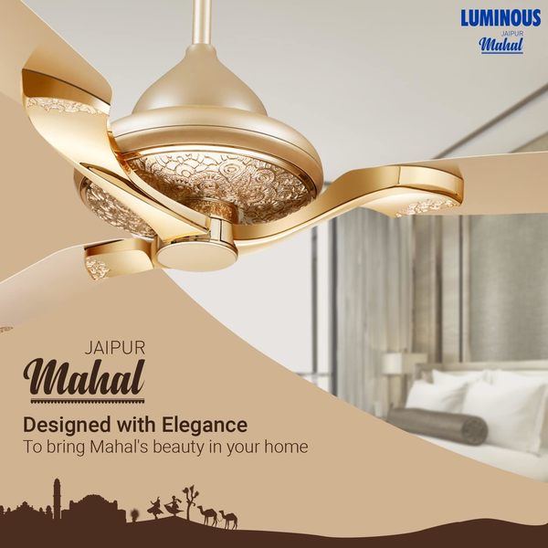 Buy Luminous Jaipur Mahal 1320 mm (52 Inch) 3 Blade Ceiling Fan (Thar Gold) on EMI