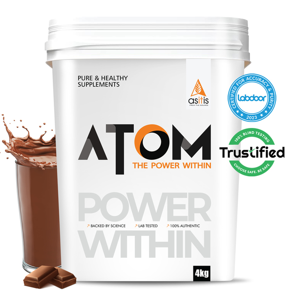 Buy AS-IT-IS ATOM Whey Protein 4kg | 27g protein | Isolate & Concentrate | Double Rich Chocolate | USA Labdoor Certified | With Digestive Enzymes for better absorption on EMI