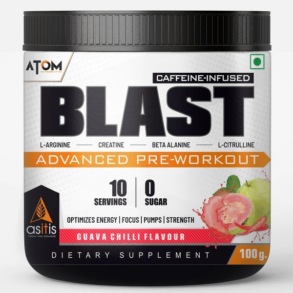 Buy AS-IT-IS ATOM Blast Advanced Pre-workout 100gms | Caffeine & L- Arginine Infused | Optimizes Energy | Increase Strength & Pumps | Guava Chilli flavour on EMI