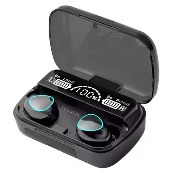 Buy Tecsox Max10 Earbuds With Charging Case 45 Hrs Total Playback 3 Hrs Single Time Black on EMI