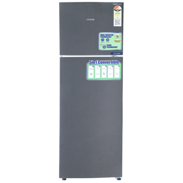 Buy Croma 240 Litres 3 Star Frost Free Double Door Convertible Refrigerator With Dual Inverter Technology (Criss Cross Metallic Grey) 1 Year Warranty- A Tata Product on EMI
