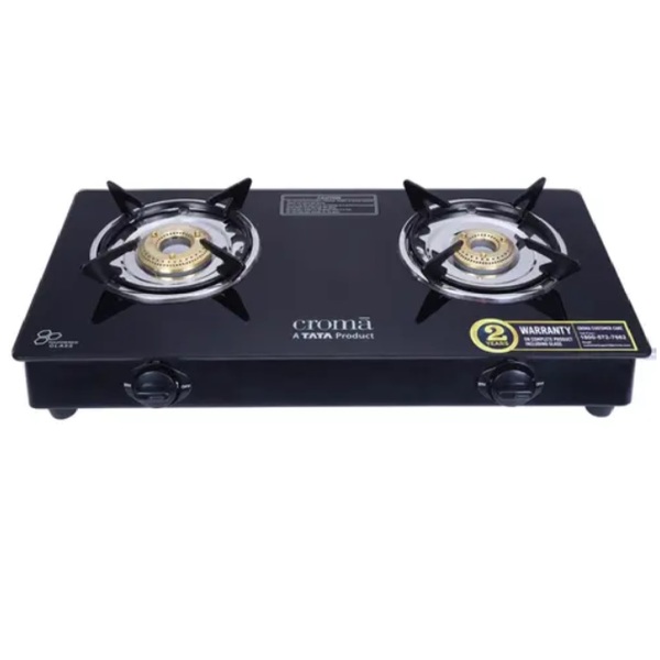 Buy Croma Classic Toughened Glass Top 2 Burner Manual Gas Stove (Isi Certified, Black) With 2years Warranty - A Tata Product on EMI