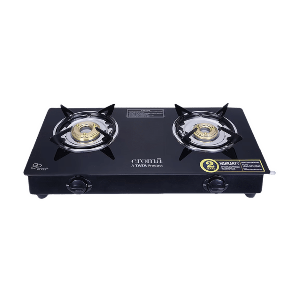 Buy Croma Classic Toughened Glass Top 2 Burner Manual Gas Stove (Isi Certified, Black) With 2years Warranty - A Tata Product on EMI