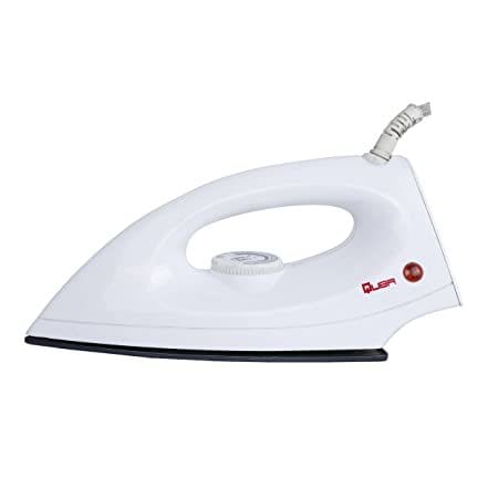 QUBA I-164 Dry Iron 1000 Watt Non Stick Coated with Quick Heat Technology with 6 Fabric Settings (White) (ISI Certified)