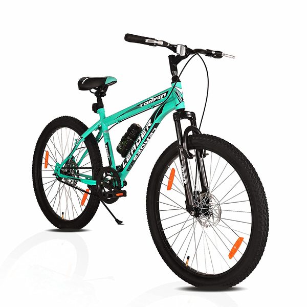 Buy LEADER TORFIN 26T MTB Bicycle without Gear Single Speed with FS DD Brake 26 T Mountain Cycle (Single Speed, Black, Green) on EMI