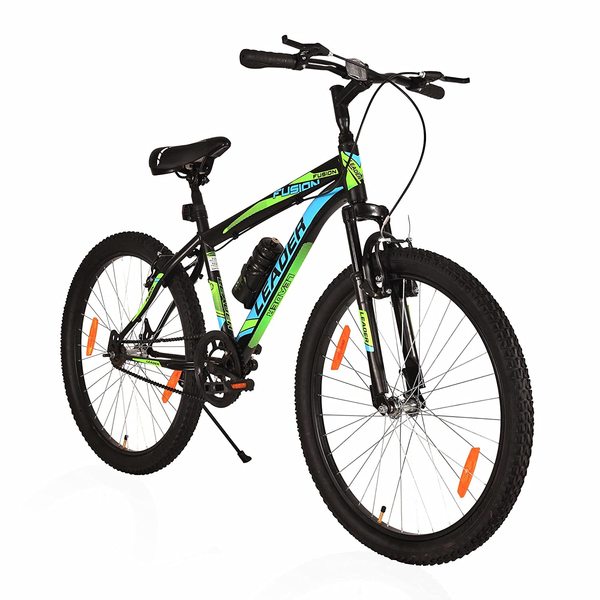 Buy LEADER Fusion 26T MTB with Front Suspension Single Speed Cycle 26 T Mountain Cycle (Single Speed, Black, Green) on EMI