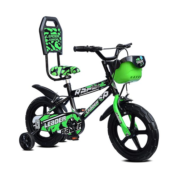 Buy LEADER Racer 14t Kids Cycle With Training Wheels (Semi-Assembled) Age Group 2 - 5 Years 14 T Road Cycle (Single Speed, Black, Green) on EMI
