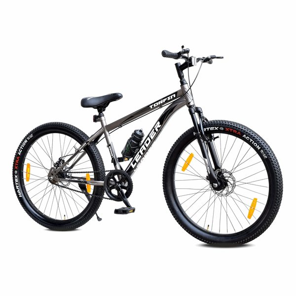 Buy LEADER TORFIN 26T MTB Cycle with Dual Disc Brake & Front Suspension 26 T Mountain Cycle (Single Speed, Grey) on EMI