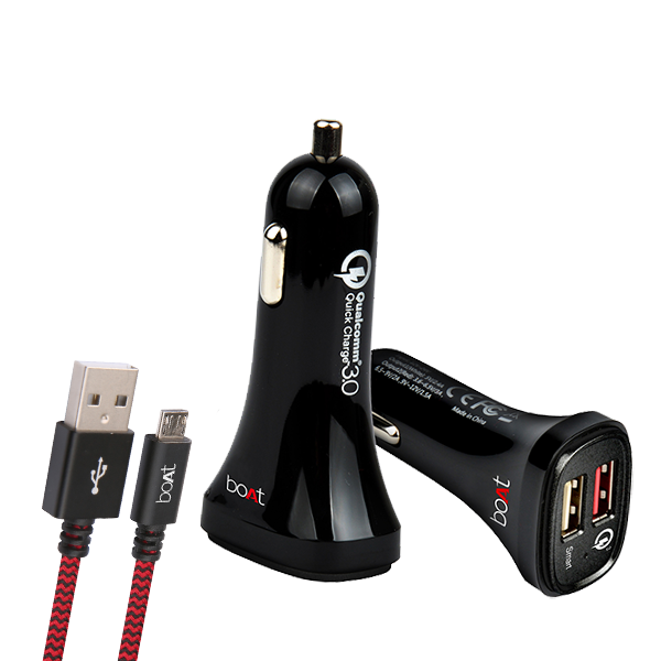 Buy boAt Dual Port Rapid Car Charger (Qualcomm Certified) with Micro-USB Cable (Black) on EMI