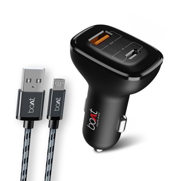 Buy boAt Dual QC-PD Port Rapid Car Charger with Micro USB cable (Black) on EMI