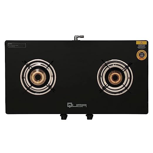Buy QUBA 2 Burner Gas Stove In Black Glass Top With 2 Year Warranty ( Manual Ignition) on EMI