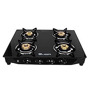 Buy QUBA 4 Burner Gas Stove In Black Glass Top With 2 Year Warranty ( Manual Ignition) on EMI