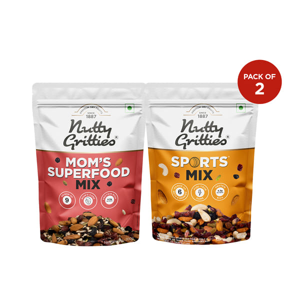 Buy Nutty Gritties Mixed Dry Fruits, Mom's Superfood Mix + Sports Mix Combo - 400g (2 Pack of 200g each) on EMI
