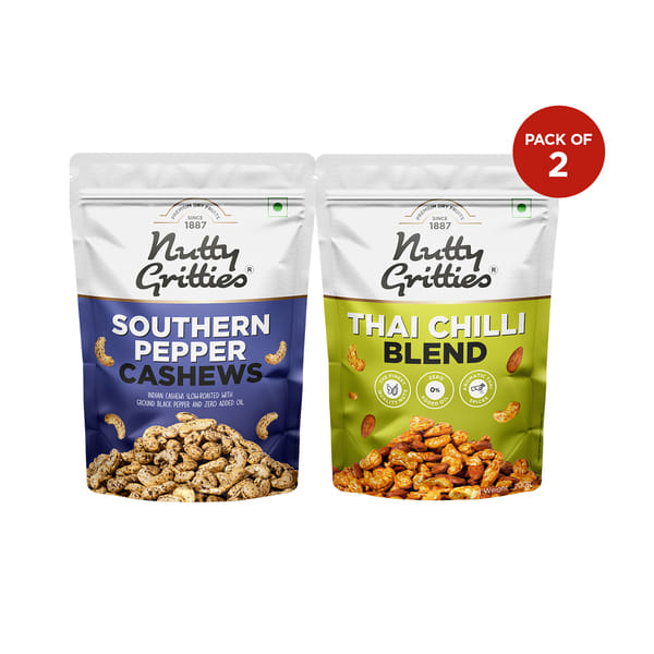 Buy Nutty Gritties Southern Pepper Cashews & Thai Chilli Blend Combo - 400g (2 Pack of 200g each) on EMI