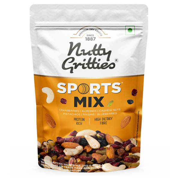 Buy Nutty Gritties Sports Mix - Roasted Almonds, Cashews, Pistachios, Dried Blueberries, Cranberries and Raisins - 350g on EMI