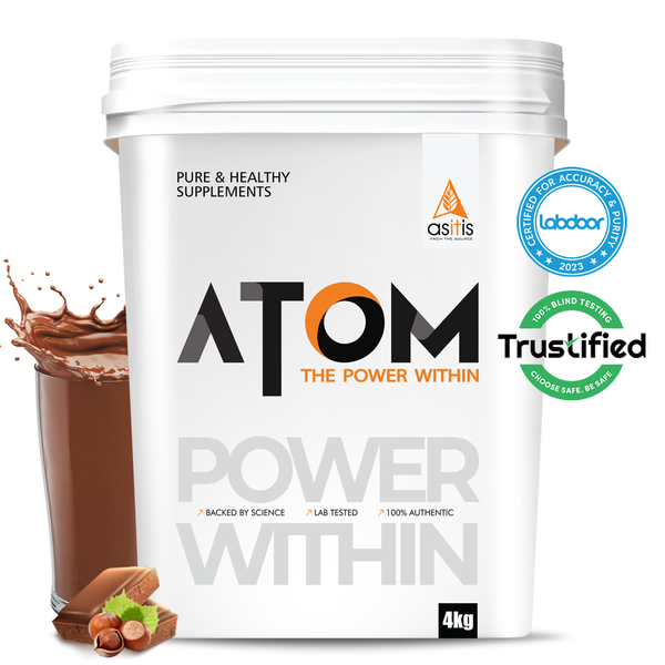 Buy AS-IT-IS ATOM Whey Protein 4kg | 27g protein | Isolate & Concentrate | Choco Hazel Fusion | USA Labdoor Certified | With Digestive Enzymes for better absorption on EMI