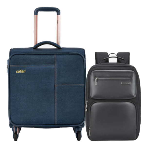 Buy Safari Denim Business laptop Trolley and Whisk Formal backpack Combo Denim + Black on EMI