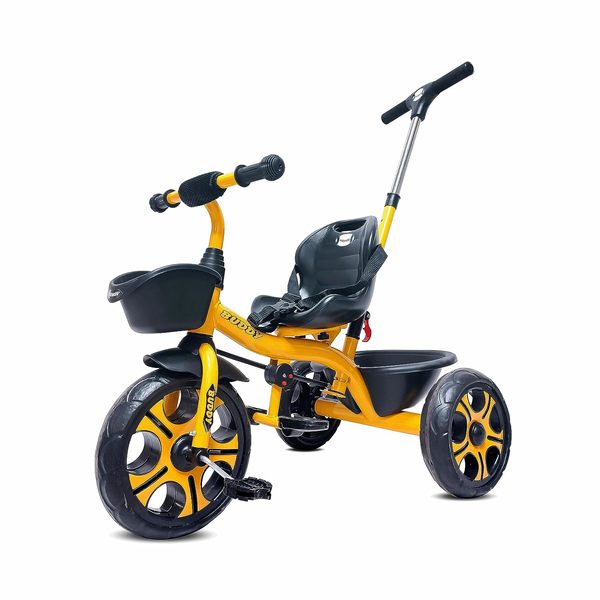 Buy Kidsmate Buddy Plug N Play Kids/Baby Tricycle with Parental Control, Storage Basket, Cushion Seat and Seat Belt for 12 Months to 48 Months Boys/Girls/Carrying Capacity Upto 30 Kgs (Yellow) on EMI