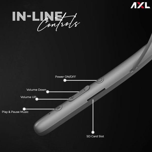 Buy AXL ABN02 Bluetooth 5.0 In Ear Bluetooth Wireless In Ear Earphones Neckband, Upto 15 Hour Playtime, 10mm Extra Bass Drivers with HD Sound, Magnetic Earbuds and Micro SD Support with mic (Grey) on EMI