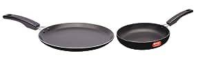 Buy Blue Line Gold Aluminium Nonstick Duo Pack Flat Tawa 240 And Fry Pan 220 Gift Set (Black) on EMI