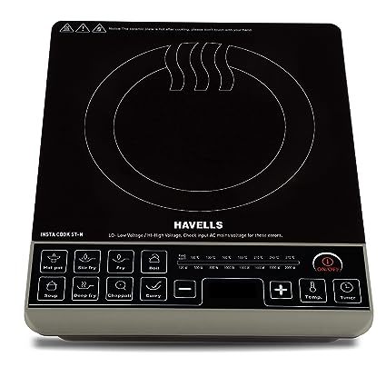 Buy Havells Insta Cook ST-N Energy Efficent Induction (Black), 2000 Watt, with 9 Cooking Option, Digital LED Dispay, Auto Pan Detection Sensor & Copper Coil. on EMI