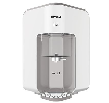 Buy Havells Fab Water Purifier, First corner mounting design (Patented) Copper+Zinc+pH Balance+natural minerals|7 stage Purification|7L Transparent Tank|Filter life alert|RO+UV Technology (White & Grey) on EMI