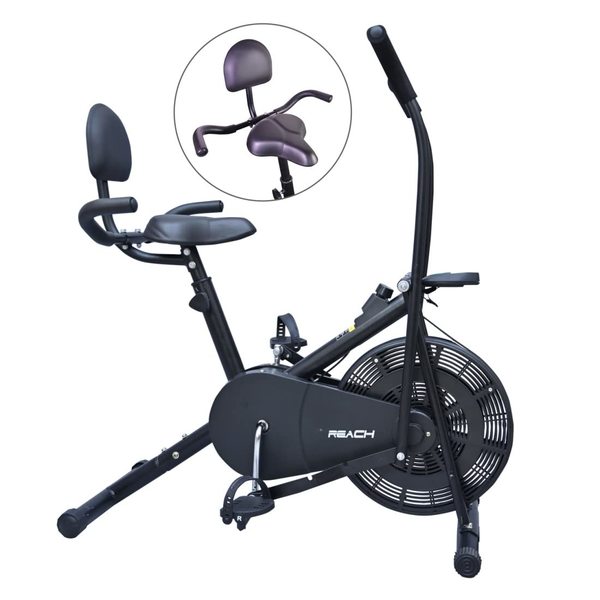 Buy Reach AB-110 BH Air Bike Exercise Cycle with Moving or Stationary Handle | with Back Support Seat & Side Handle for Support | Adjustable Resistance with Cushioned Seat | Fitness Cycle for Home Gym on EMI