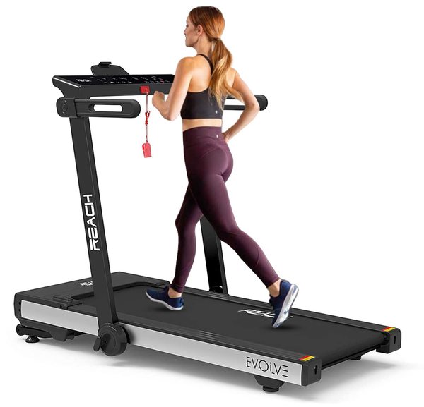 Buy Reach Evolve 6 HP Peak | For Running Walking & Jogging with Auto Incline | 90 Degree Foldable Treadmill for Home Gym | Fitness Machine with LCD Display & Bluetooth | 15 Preset Workouts for Cardio | 16 km/hr Max User Weight 110 kgs on EMI