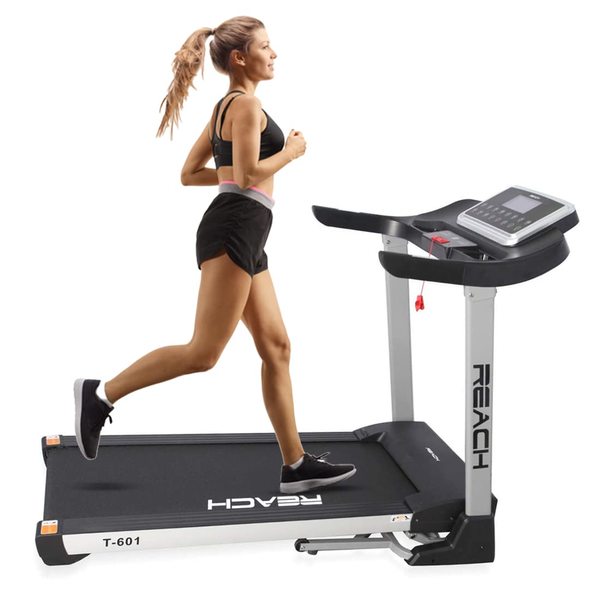 Buy Reach T-601 5.5 HP Peak Foldable Treadmill | Auto Incline with Powerful Motor for Jogging Running Fitness | For Home Gym Cardio | Max User Weight 110 Kgs | With 15 Preset Workouts & LCD display on EMI