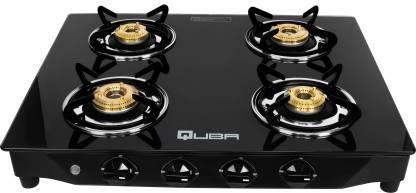 Buy Quba 4 Burners Auto Ignition Gas Stove in MS Black Glass Top on EMI