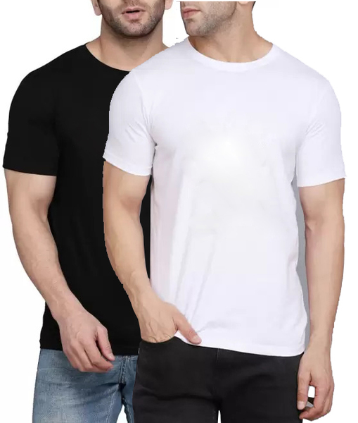 Buy Woyak Dri-FIT Polyester Crew Neck Sports T-Shirt(Pack of 2)(White Black) on EMI